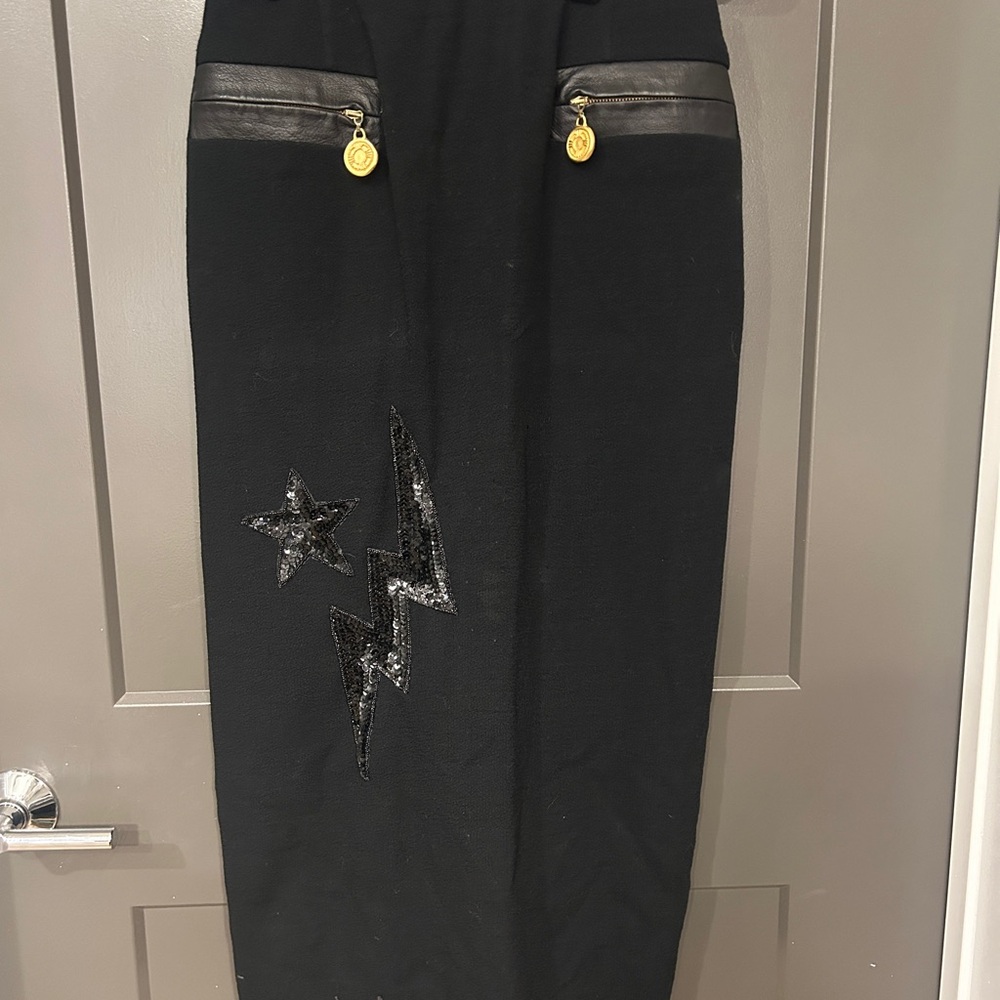 Donna Karan Black Pencil Skirt with Star and Lightning Accents